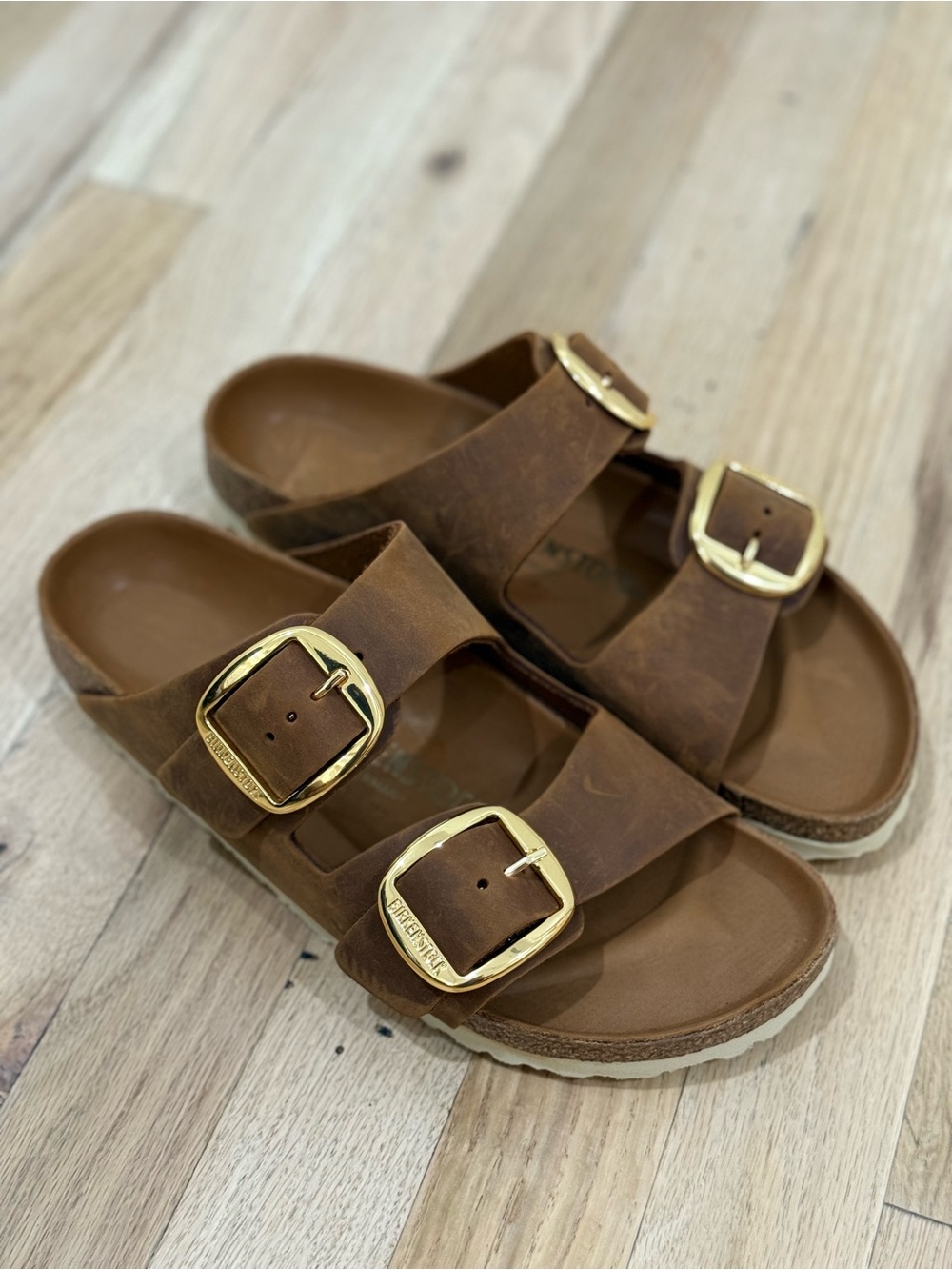 Birkenstock Arizona Big Buckle Nubuck Sandals Cognac - Picture 2 of 6